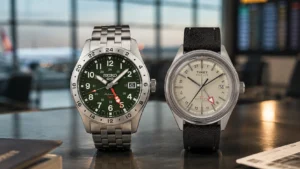 Seiko 5 Sports Field GMT HBD001 y Timex Marlin Jet Titanium Auto GMT, comparativa de relojes GMT bajo $600 USD