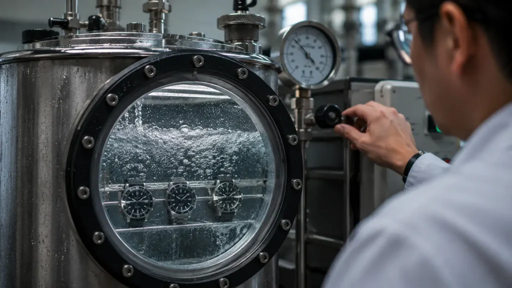 prueba de resistencia al agua en un reloj